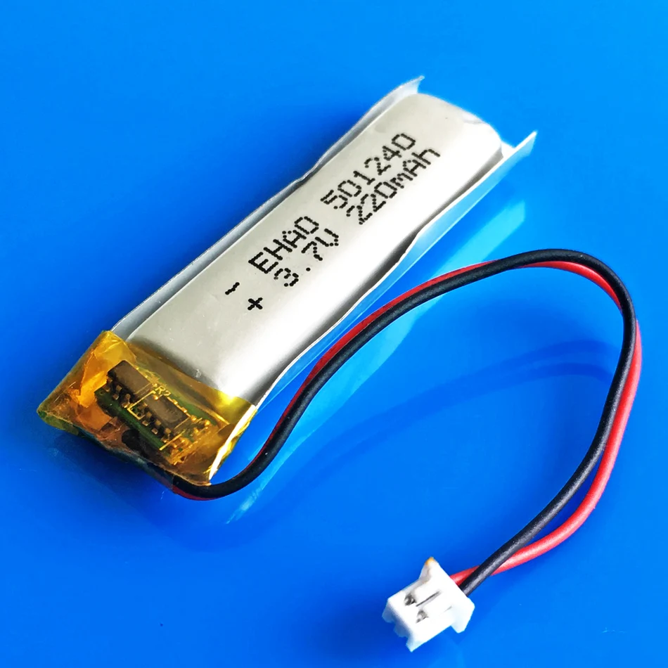 3.7V 220mAh Li polymer Battery Rechargeable 501240 + JST 1.25mm 2Pin Plug For Bracelet GPS MP3 Recorder Headphone Bluetooth