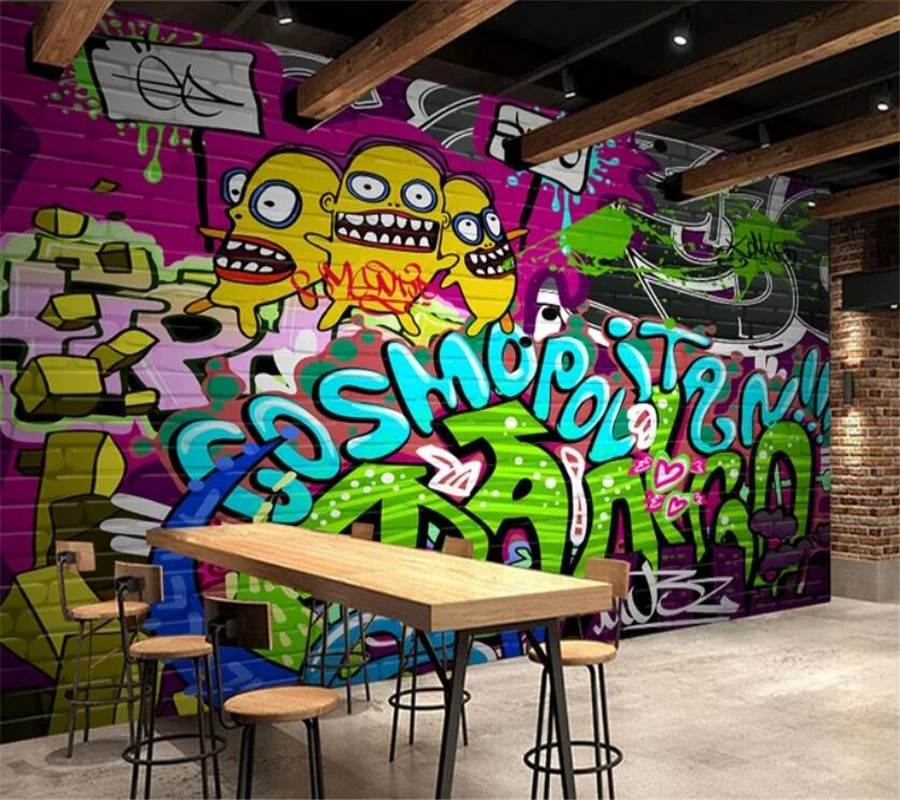 beibehang Custom wallpaper 3d papel de parede murals cool personality street graffiti inkjet bar tooling background wall paper