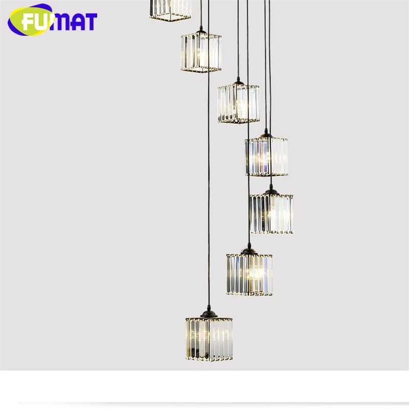 FUMAT Crystal K9 Stairs Rotation Ceiling Lamps Chandelier Lighting Hanging Lights LED Fixture American Modern Style Villa Stairs