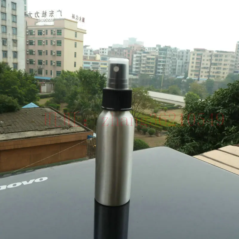 

80ml aluminum silver bottle With black plastic mist sprayer.aluminum perfume atomizer bottle container