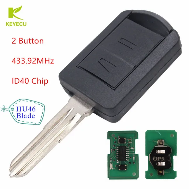 KEYECU 3PCS Replacement Remote Key Remote Key 2 Button 433.92MHz ID40 Chip for Vauxhall Corsa C Combo Meriva Tigra HU46