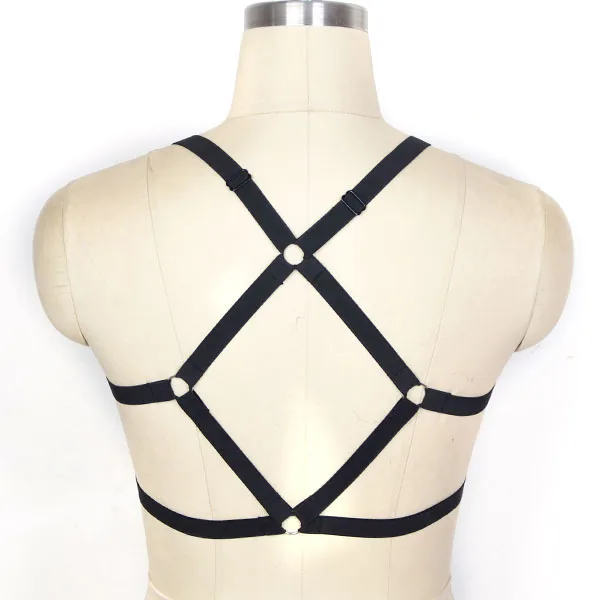 New Hot Women Bra harness Elastic Adjust size top Open Cage bra harness Goth Harajuku Pentagram harness Rave wear hand made