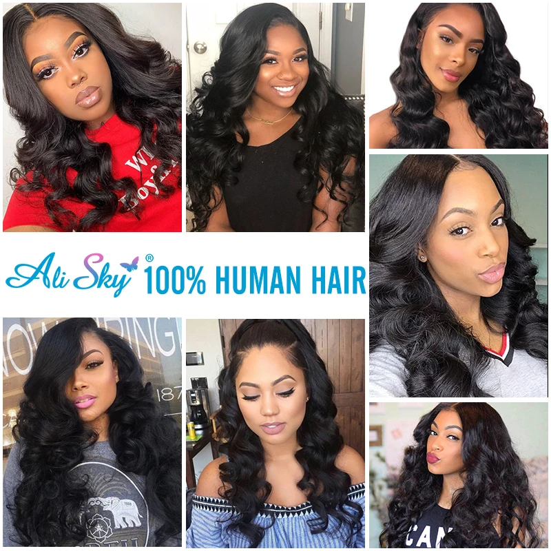 Alisky Hair Brazilian Hair Weave Bundles With Frontal Closure 13*4 Inch Human Hair 3 Bundle Deals Loose Wave Remy hair Extension