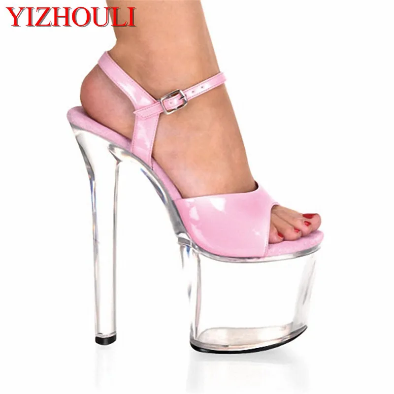 

20cm high-heeled shoes transparent crystal sandals 8 inch wedding dress shoes back strap party Exotic Dancer performance shoes