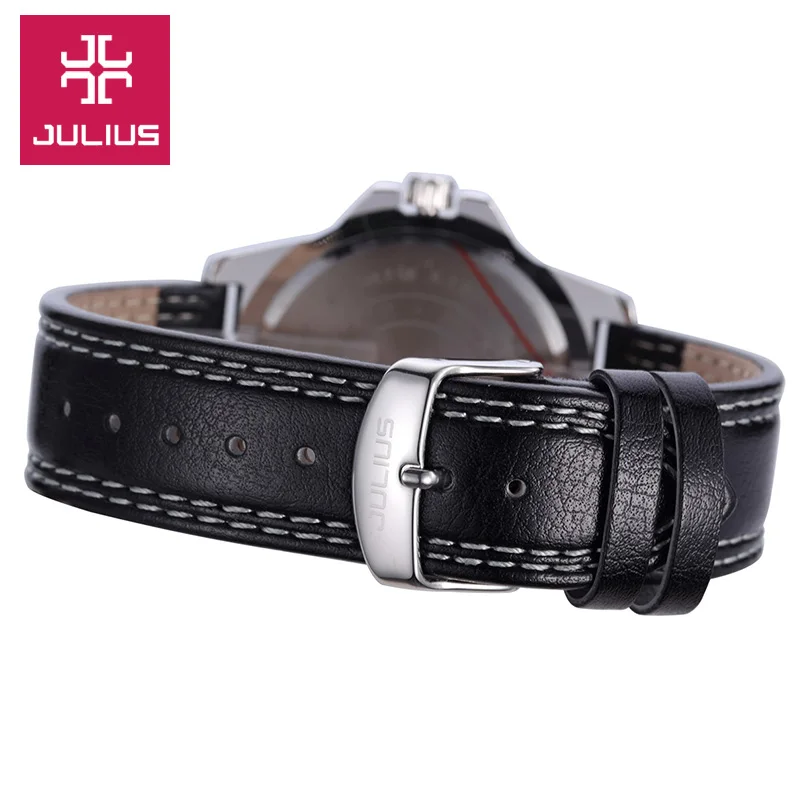 Top Auto Date Julius Men\'s Homme Wrist Watch Fashion Hours Dress Bracelet Retro Leather Young Student Boy Birthday Gift Box