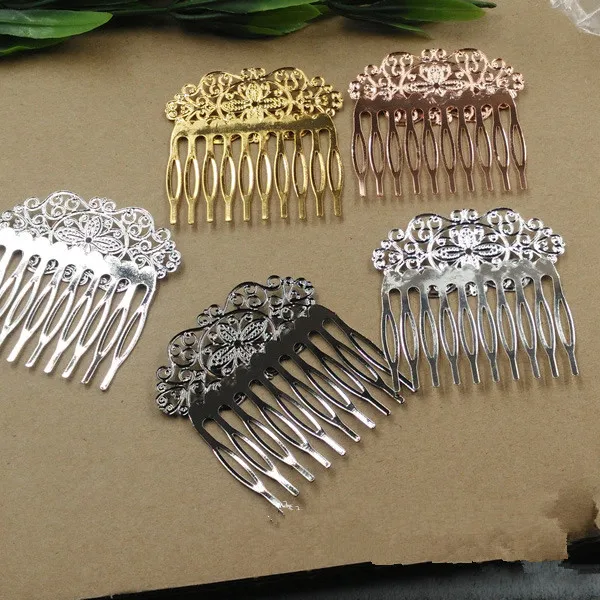 55x60mm 10 Teeth Hair Side Comb Filigree Floral Brass Blank Hair Barrette Clips DIY Headwear Accessories Base Setting Barrettes