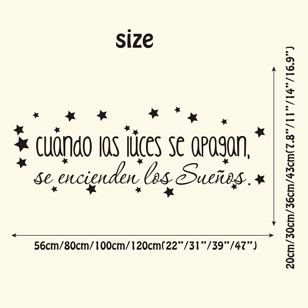 When the lights go out, the Dreams come on Spanish Quote Wall Sticker Baby Nursery Motivational Inspirational Quote Decal Vinyl image 3