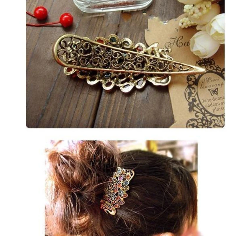 Vintage Gorgeous Multicolor crystal Peacock hairpin clip hair accessories