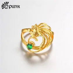 New Minimalist 316L Stainless Steel 18k Gold Plated Ring Phoneix Bird of Paradise Ring for Men Women Papua New Guinea Jewelry