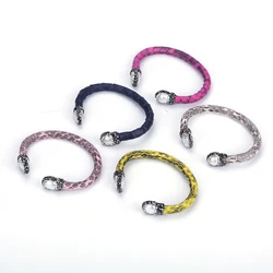 New Freshwater Pearl Bead Charm Pave Rhinestone Grey Rose Dark Blue Real Leather Adjustable Wrap Open Bangle Bracelet Cuff Women