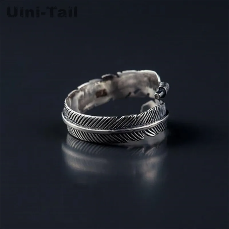 Hot Retro High-quality 925 Tibetan silver Jewelry Thai Silver Female Personality Feathers Arrow Open Ring Gift of choice  JZ189