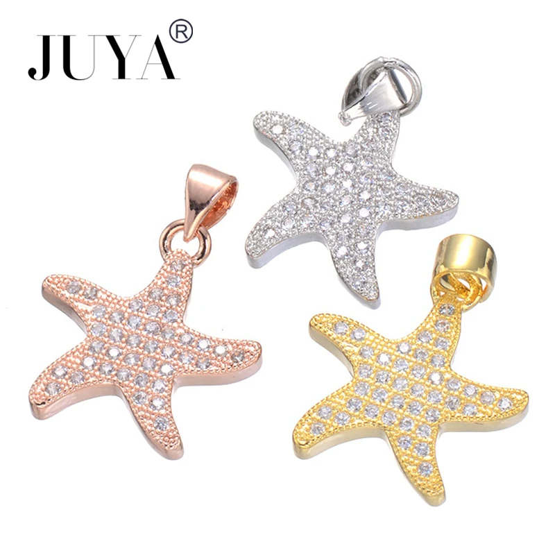 JUYA Cubic Zirconia Starfish Animal Necklace Charm Pendants Bases DIY Handmde Jewelry Accessories For Neckalces Bracelets Making