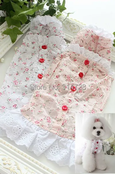 

Dog Clothes Pet Supplies Shirt Dress Spring Summer 100%Cotton Garden Flowers Happy Walks Poodle Maltese Chihuahua