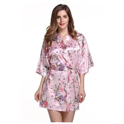 Women Silk Satin Short Night Robe Solid Kimono Robe Fashion Bath Robe Sexy Bathrobe Peignoir Femme Wedding Bride Bridesmaid Robe