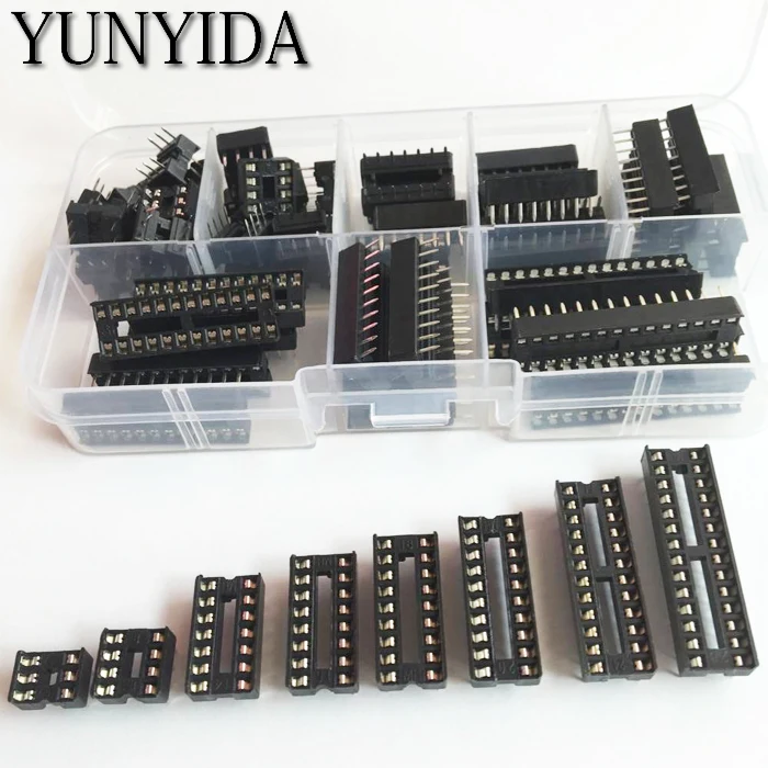 66PCS/Lot DIP IC Sockets Adaptor Solder Type Socket Kit 6,8,14,16,18,20,24,28 pins + Box