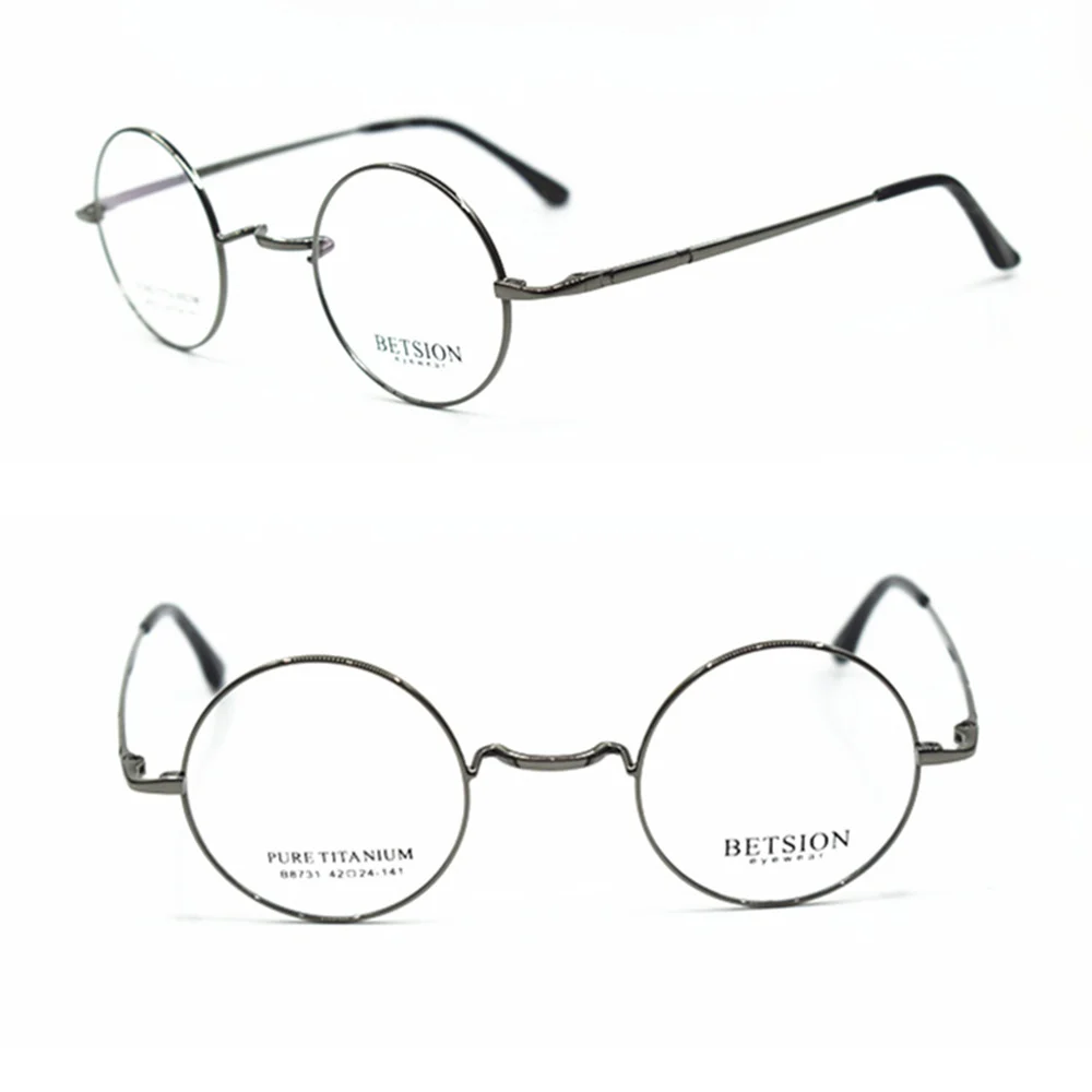 BETSION Vintage Pure Titanium Men Women Small Round 42 44mm Eyeglass Frames Glasses Full Rim Spectacles Myopia Rx able B8731