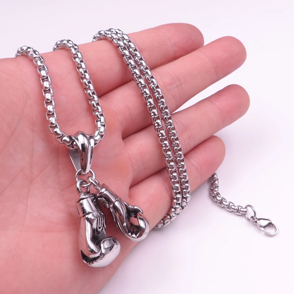 Casting Stainless Steel Biker Boxing Glove Pendant Necklace Rolo Box Chain 24'' Men's Best Gifts