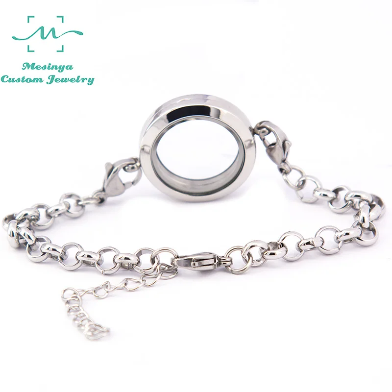 

10pcs 2016 25mm 316L stainless steel floating charm magnet living glass locket bracelet 8'' +2'' adjust