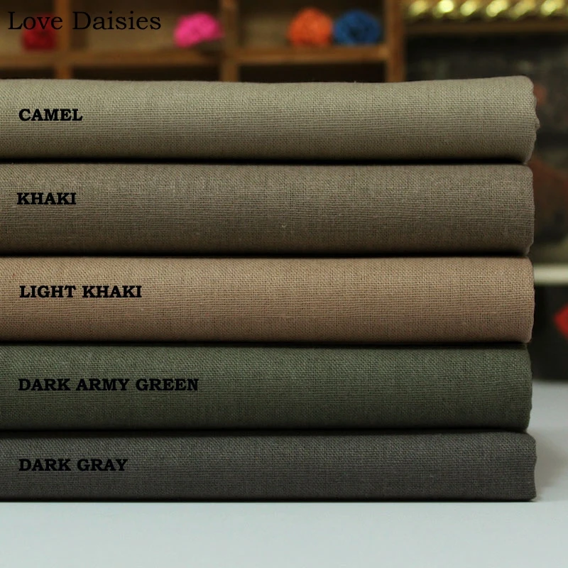 55% Cotton/45% Linen High Quality Solid Green Camel Khaki Gray White Orang Fabric for Apparel Dress Cushion Handwork Craft Bags