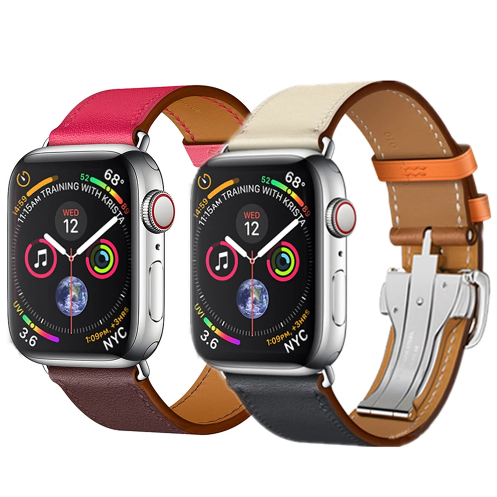 Deployment Buckle strap For Apple watch band 44mm 40mm 42mm 38mm Genuine Leather watchband bracelet iWatch serie 3 4 5 se 6 band