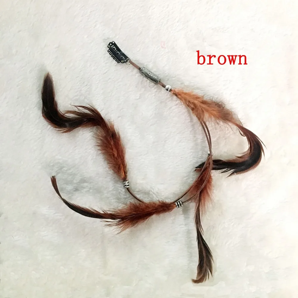 Fashion Natural Feather Leather Hair Clips  Hair Extension Headdress Wedding Headwear Hair Clip Accessories Black Light Brown