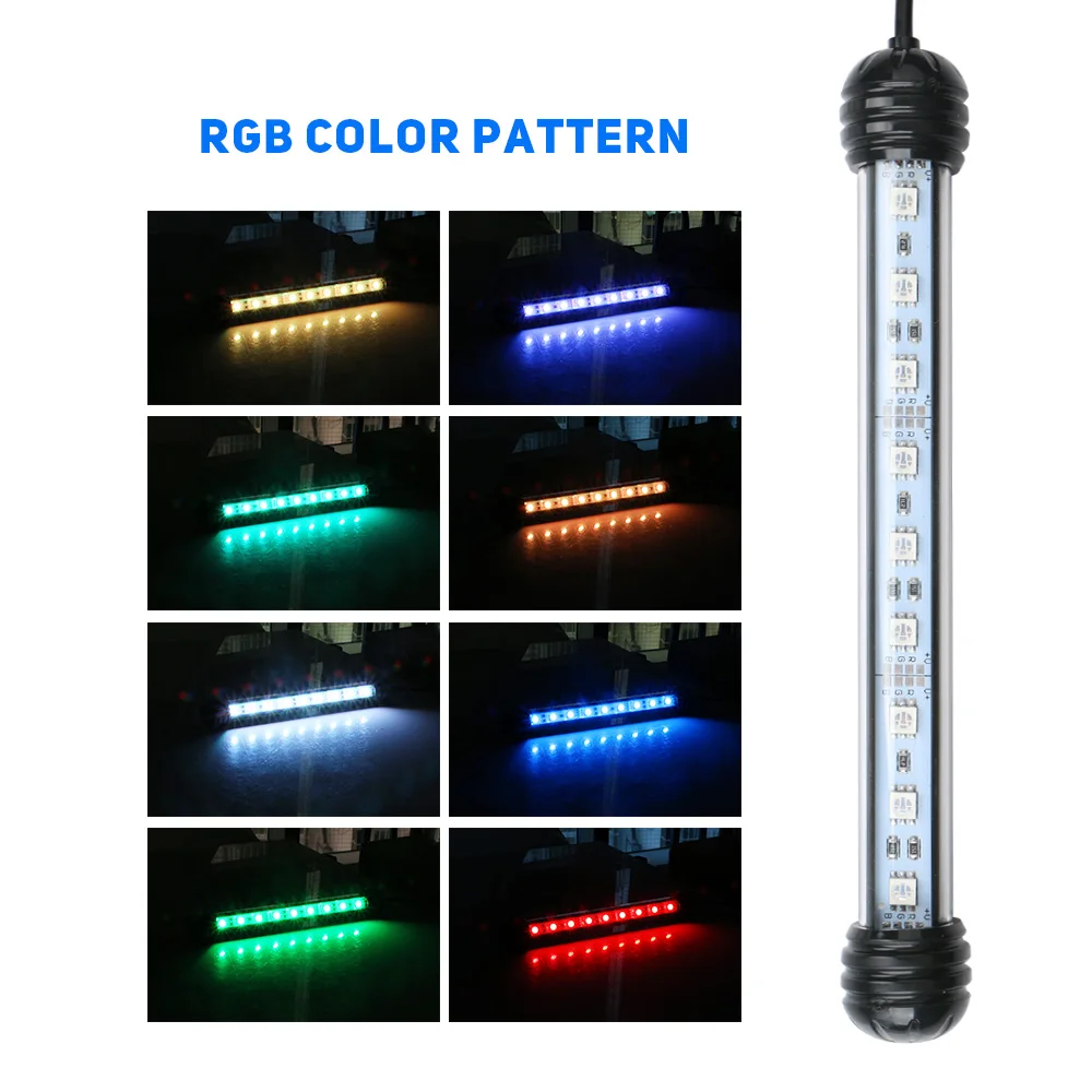 RGB Aquarium Fish Tank Lâmpada de tubo LED, Lâmpadas submersíveis, Iluminação com controle remoto sem fio, 5050 SMD, UE, EUA Plug