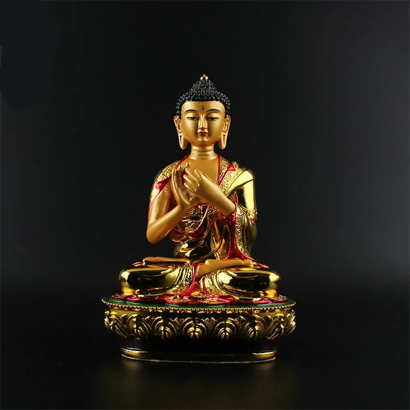 

Exquisite Big Buddha Statue 20.5cm Gold Colored Plating Resin Quality Buddhist Tibetan Rulai Vairocana Statue Figure