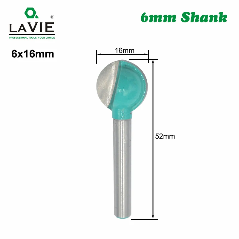 LAVIE-Carboneto de tungstênio Router Bit para madeira, haste redonda, nariz esférico, fresagem CNC, Raio Núcleo, 6mm Shank, MC06003, 1Pc