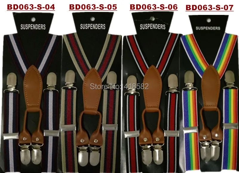 BD048-S Fashion kids striped suspenders High quality leather 4 clips-on braces for 2-8 years children Christmas gift