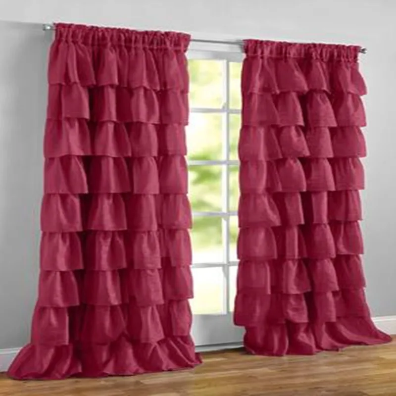 Multi-layer lotus leaf edge princess curtain for living room cake layers ruffles rod pocket шторы cortinas free shipping