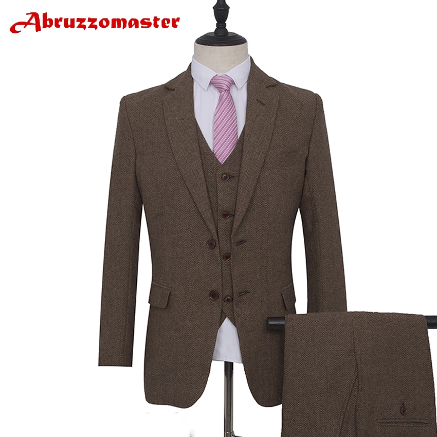 

Harringbone Groom Tuxedos Brown man coat For Wedding Suits Groomsman Suit 2 Style Man Suit Tailor Suit Blazer Jacket+pants+ves