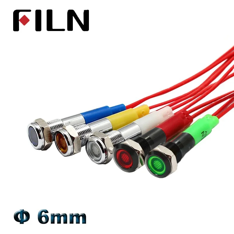 0.236 inch 6mm chrome black metal indicator light waterproof 24V 12V LED pilot lamp car signal lamp red green blue white LED