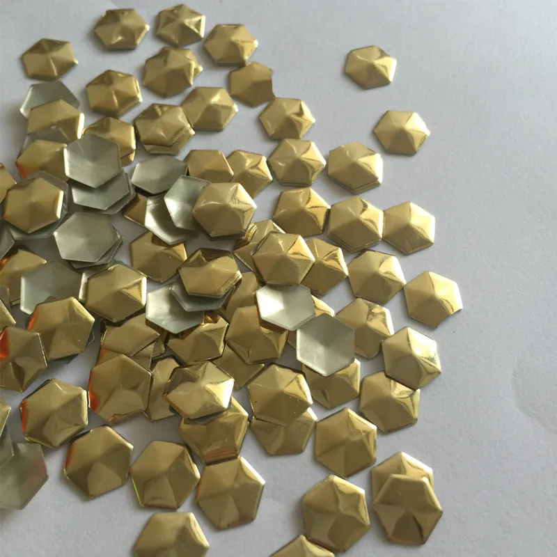 50pcs-1440pcs 10mm Gold Hexagonal Shape Hot Fix Studs Flat Back Iron on Rhinestuds Heat Transfer DIY For Garments Accessories