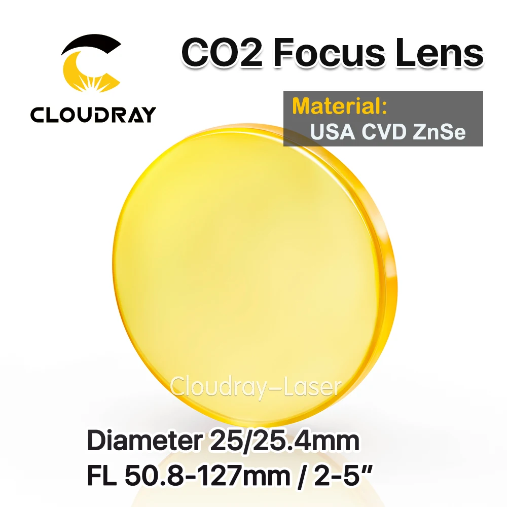 

Фокусные линзы Cloudray USA CVD ZnSe диаметром 25/25.4 мм FL 50, 8/63,5/101,6 мм 2-5 дюймов для лазерного гравировального станка CO2