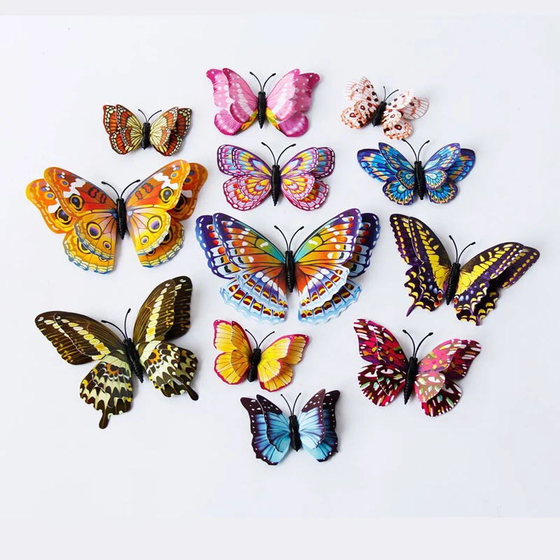 12Pcs 3D Luminous Double Wings Butterfly Sticker Art Decals Home Decor PVC Wall Mural Stickers DIY Christmas Wedding Decoration