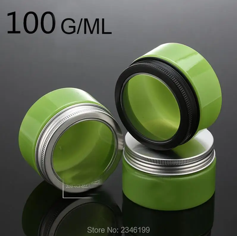 

100G/ML 20pcs/lot Green Plastic Empty Cosmetic Cream Container, DIY Round Elegant Mask Storage Pot, Eye Cream Refillable Jar