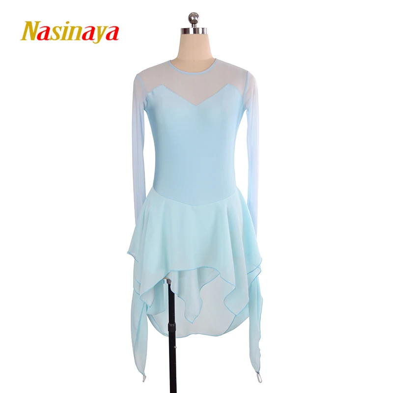 Figure Skating Dress Girl Long Sleeve Dress Dance Costume Sexy Skating Mesh Skirt