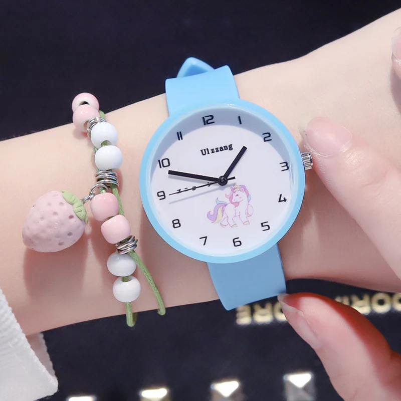 Ulzzang-reloj de cuarzo con diseño de unicornio para niño y niña, accesorio de pulsera con diseño de dibujos animados, estilo Harajuku, analógico, para estudiantes