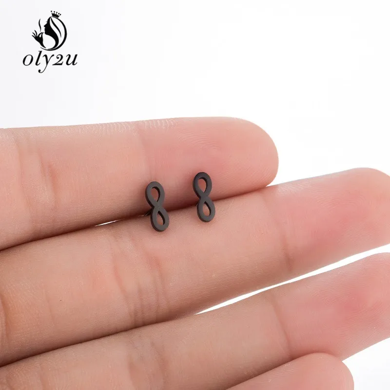 Oly2u Kpop Korean Fashion Infinity Small Earrings Stainless Steel Earrings For Girls Ear Studs Women Jewelry Elegant Gifts