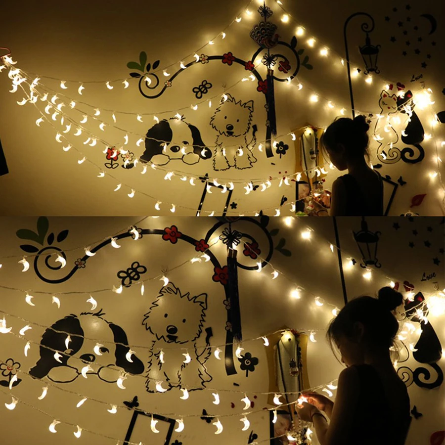 1.5M/3M/6M Moon shape LED String lights Holiday lighting Fairy Garland For Christmas Tree Wedding Party Ramadan Decoration image 5