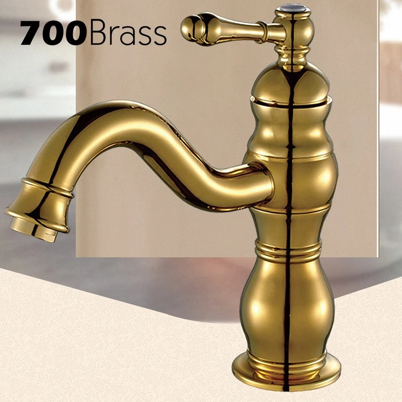 European Luxury Bathroom Faucet Modern Polished Gold Basin Faucet Single Hole Single Holder Deck Mounted Sink Faucet