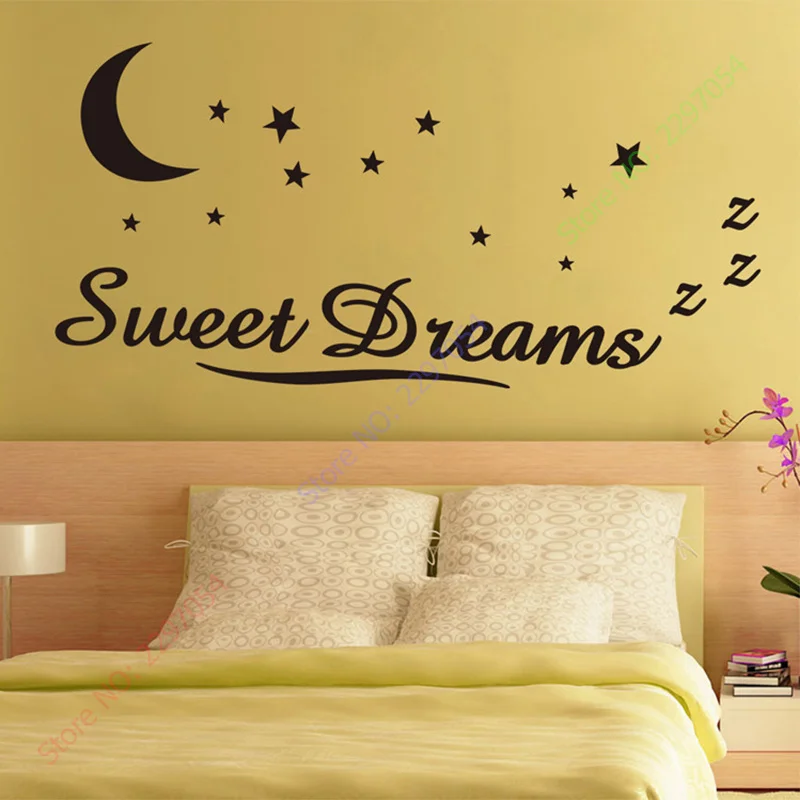 Sweet Dreams Vinyl Wall Stickers for Kids Room, Stars, Moon, PVC Wall Sticker, Home Decor, Poster, 58x117cm