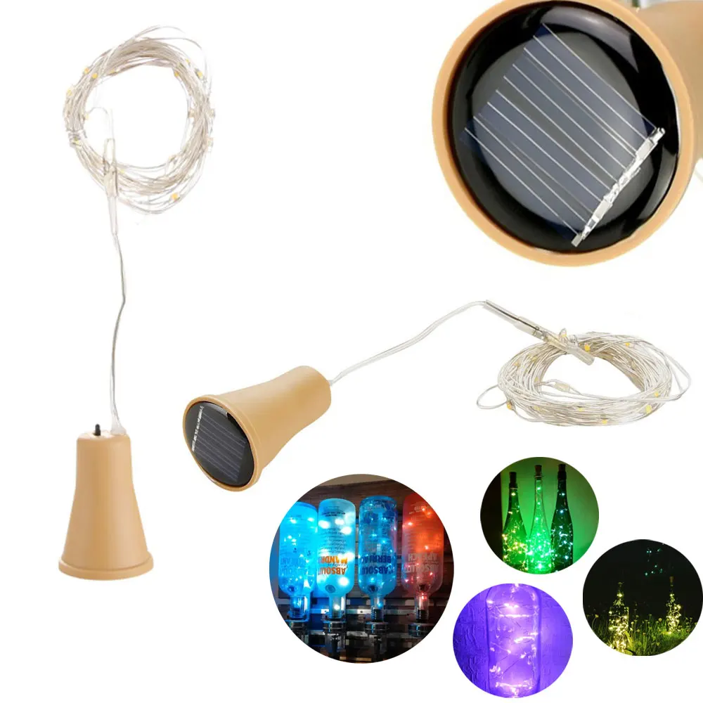 2M 20LEDs Solar Cork Shaped LED String Light Copper Wire String Holiday Outdoor Waterproof Fairy Lights For Party Wedding Decor