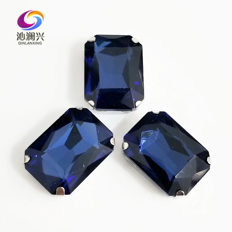 

Ink blue Rectangle octagonal shape High quality Glass Crystal sew on claw loose rhinestones,Diy Clothing accessories SWC22