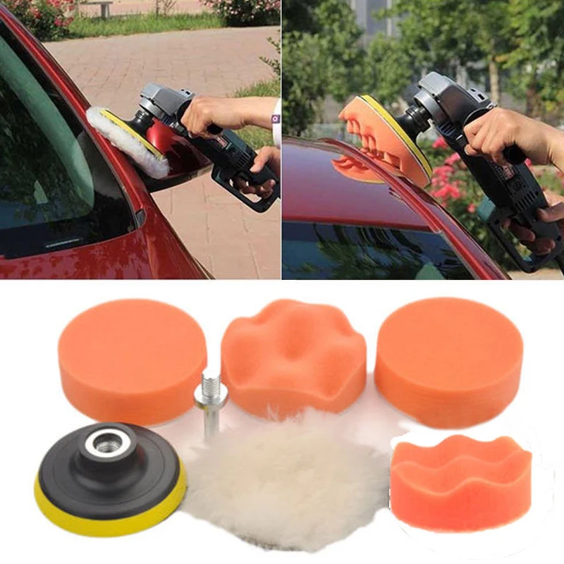 

7pcs 3" Waxing Sponge Buffer Polish Pads M14 Drill Adapter Kit for Car Polisher