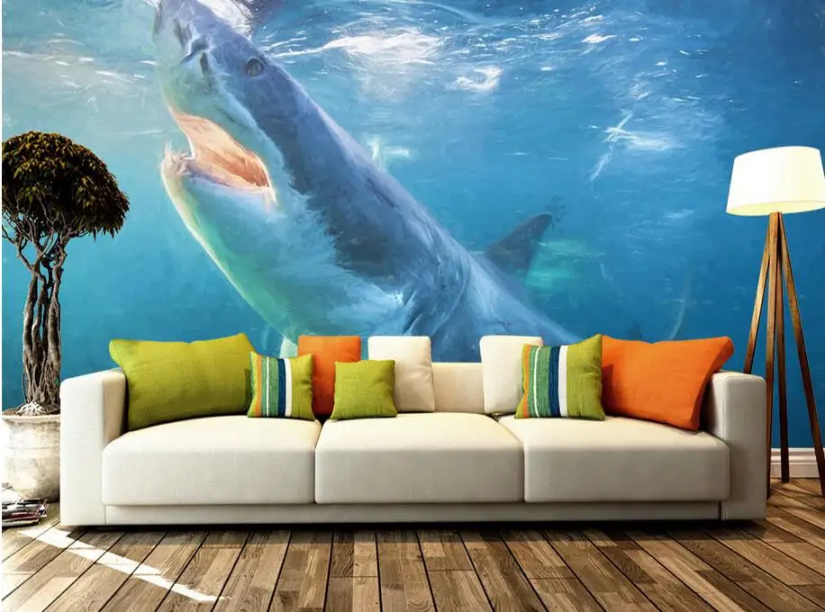 

Home Decoration 3d wall murals wallpaper Hand-painted shark underwater world photo wall murals wallpaper