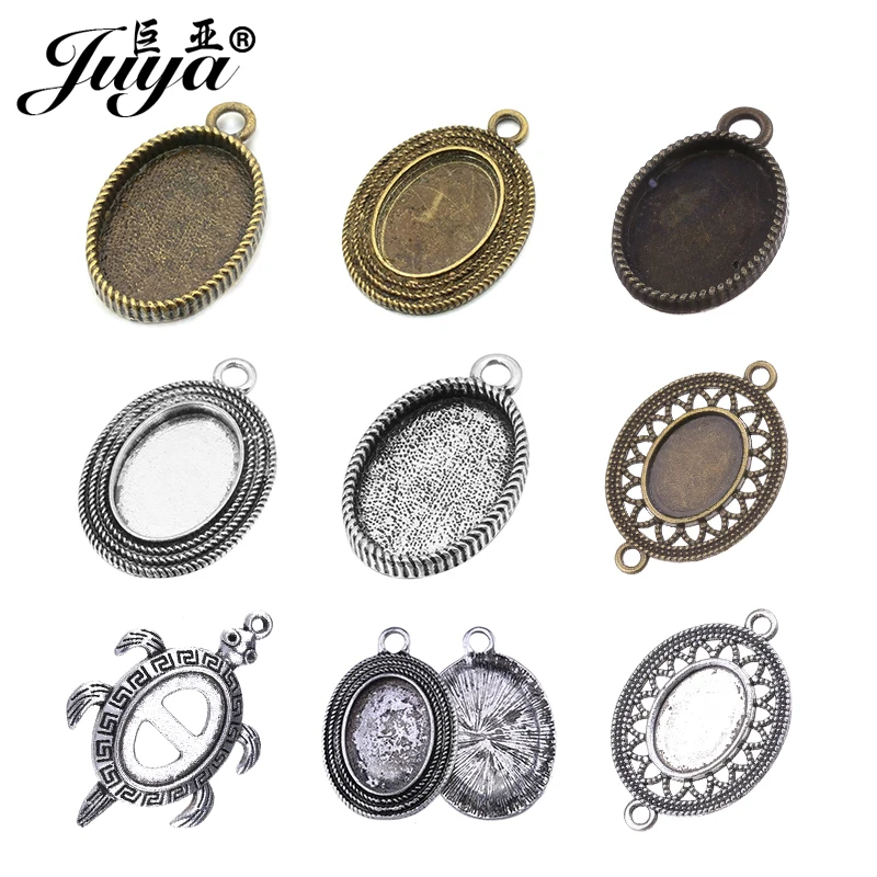 10 sztuk/partia 13x18mm rozmiar wewnętrzny owalny Cabochon ustawienie podstawy pusta taca Fit 13x18mm szkło na wisiorek naszyjnik DIY komponenty do biżuterii