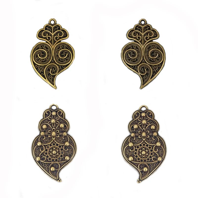 12PCS Antique Bronze Tone Hollow Open Filigree Viana Heart Swirl Flower Charms Pendants for DIY Necklace Jewelry Making Finding