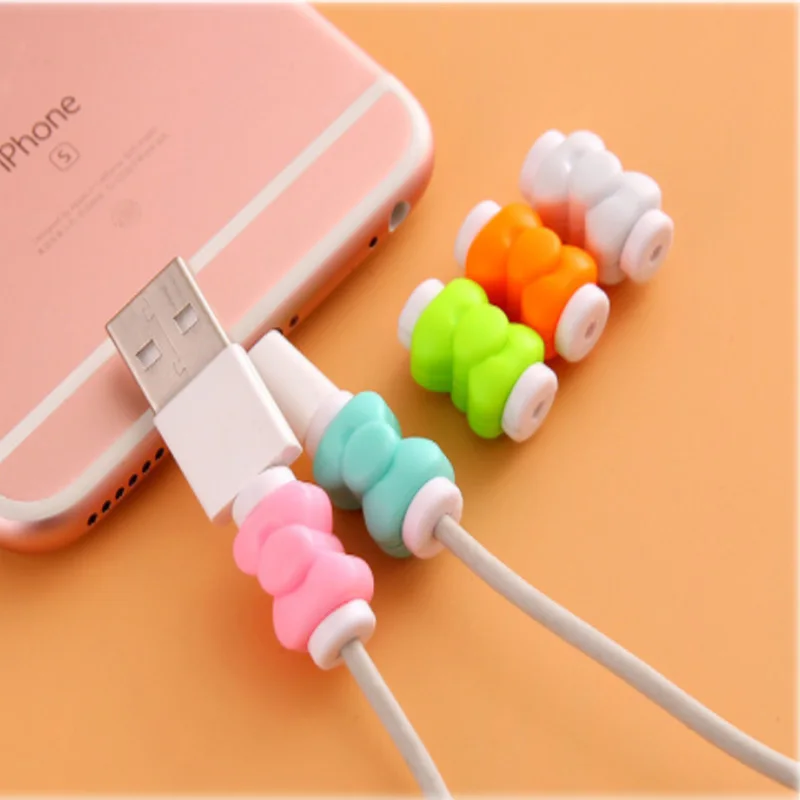 5 10 50 100pcs colorful cute USB Earphone Wire Cord Winder Protection Cover Data Charger Line Protective Sleeve