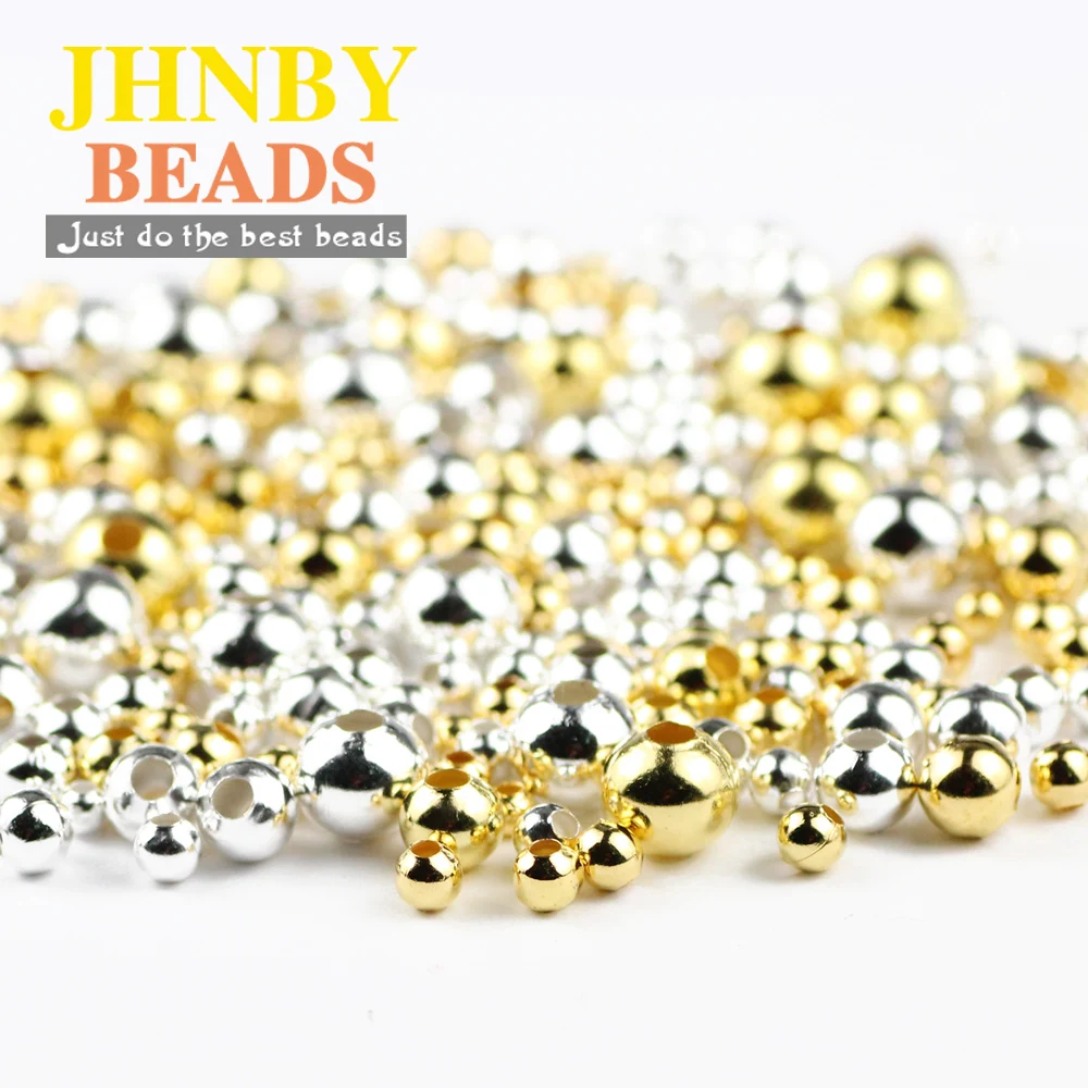 JHNBY cuentas de Metal chapadas en oro, espaciador de hierro redondo, cuentas sueltas para pulseras de joyería, fabricación de collares, accesorios de bricolaje, 2 MM, 3 MM, 4 MM, 5 MM, 6 MM, 8MM